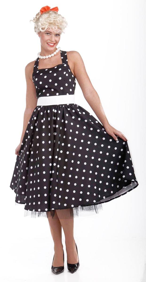 50's Black ☀ White Dot Dress Costume w ...